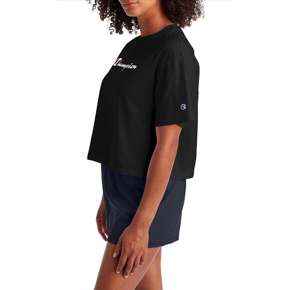 Champion Crop Top Black Short Sleeve Logo - Picture 3 of 3